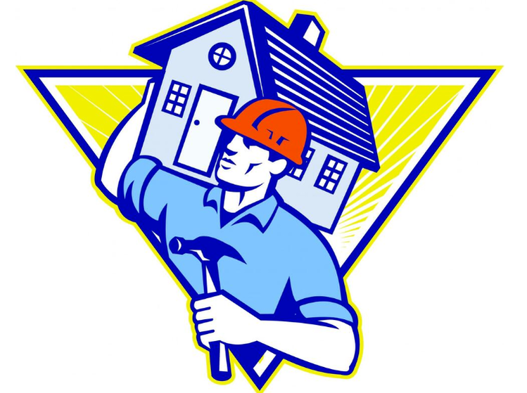 Construction worker carrying house on shoulder as a sign of protection